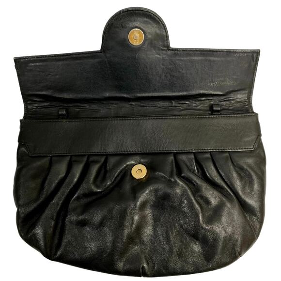 Vintage 80s Large Black Patent and Matte Leather Oversized Clutch - Picture 5 of 10